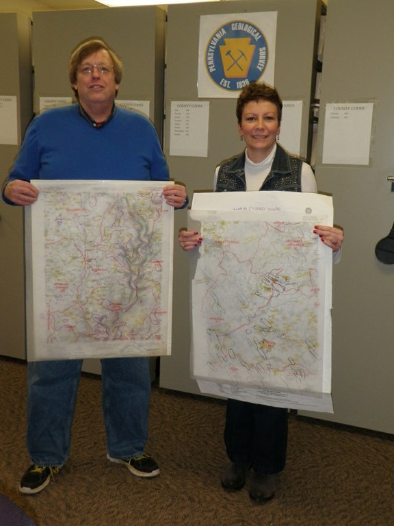 John Harper (BTGS, retired – left) and Kristin Carter (BTGS, Assistant State Geologist – right)